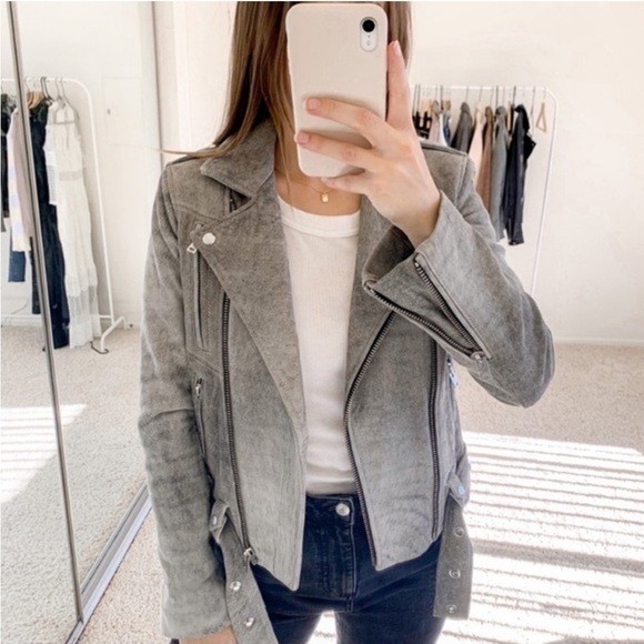 IRO Moto Jacket Jova Suede Lamb Leather in Grey - Picture 1 of 10